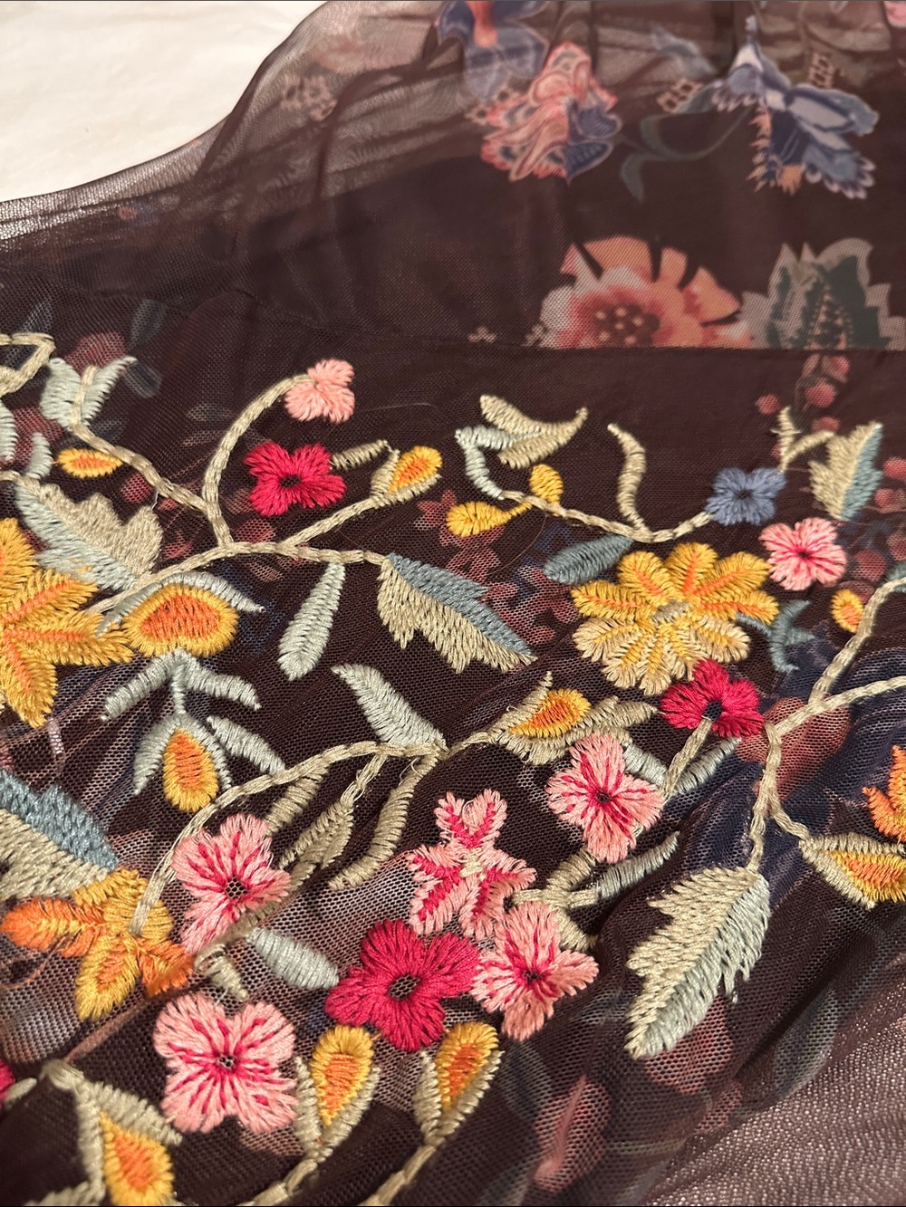Johnny Was Black Mesh Maxi Dress with Multicolor Floral Embroidery - Picture 3 of 4